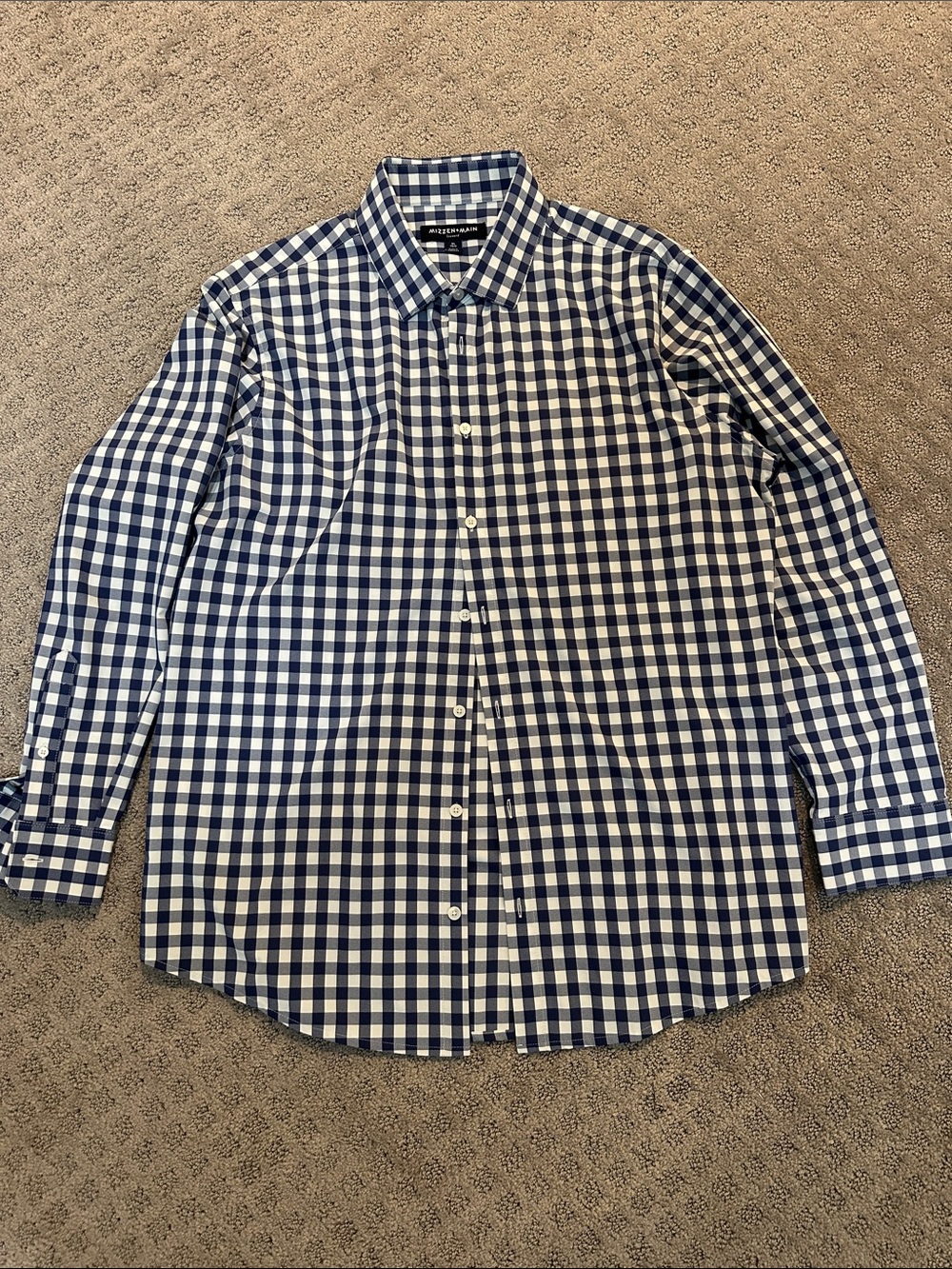 Mizzen+Main Blue and White Gingham Button-Down Shirt